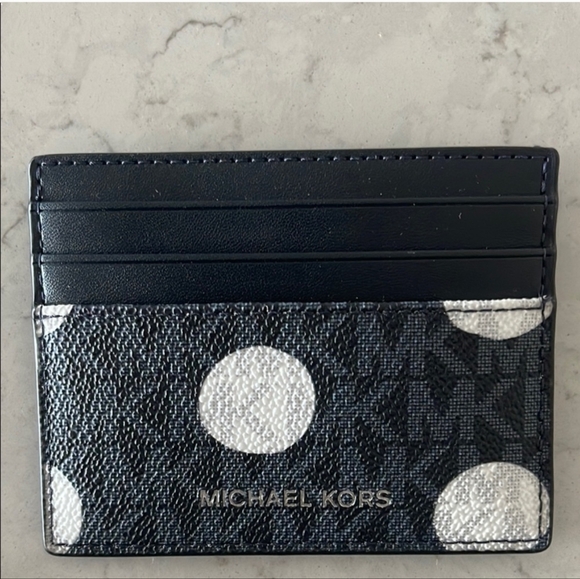 Michael Kors Polka Dot Card Holder in Black and Silver, NWT - Picture 1 of 4